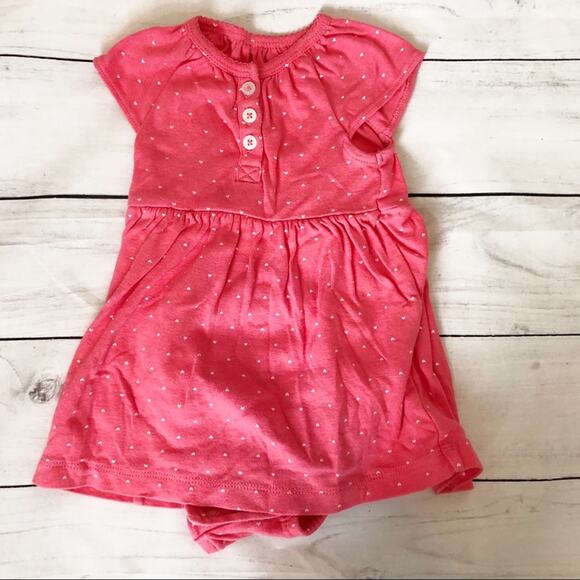 Carter's Orange / Peach Sunsuit Dress Tiny Hearts, 6 months - Picture 2 of 5